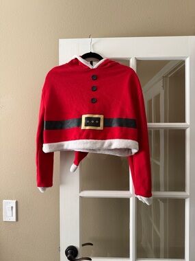 Holiday-Inspired Red Cropped Crewneck Hoodie Sweater
